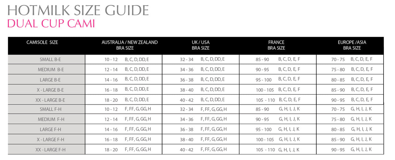 Clothing Size Guide  Hotmilk Lingerie, NZ – Hotmilk NZ