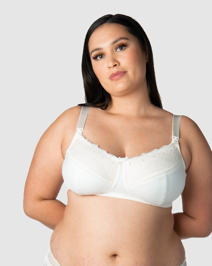 Maternity White Lace Trim Nursing Bra Soft Cup Bra Non Wired 42B Brand New`