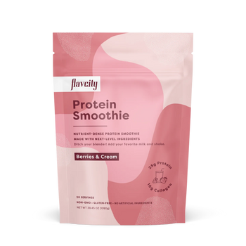 Berries and Cream protein smoothie bag, front
