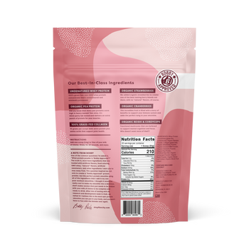 Berries and Cream protein smoothie bag, back 