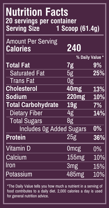 Brownie Batter flavor protein smoothie bag, Nutrition Facts 