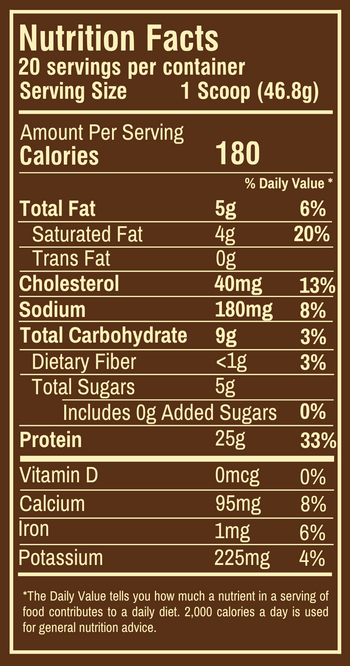 Butter Coffee flavor protein smoothie bag, Nutrition Facts 