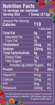 Magical Berry Kids Protein Smoothie bag, nutrition facts