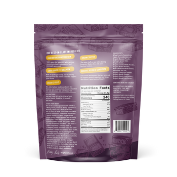 Brownie Batter flavor protein smoothie bag, back 