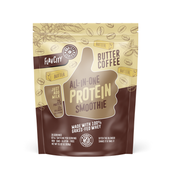 Butter Coffee flavor protein smoothie bag, front 