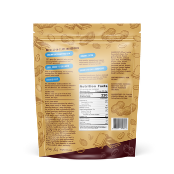 The back of a Chocolate Peanut butter protein bag.