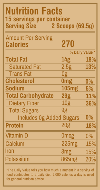 Plant-Based Chocolate Peanut Butter Protein Smoothie bag, Nutrition Facts