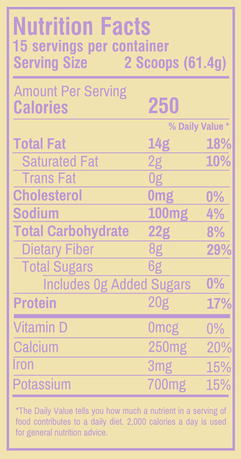 Plant-Based Vanilla Protein Smoothie Nutrition Facts label