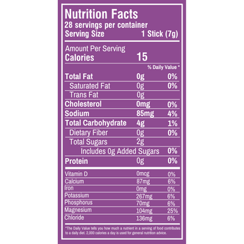 Grape Flavor Electrolyte Drink Mix Bag, Nutrition Facts