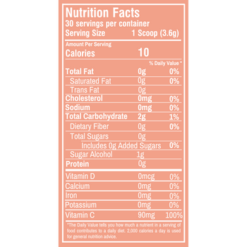 Pink Grapefruit Flavor Superfood Lemonade Drink Mix Bag, Nutrition facts