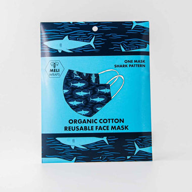 Meli Wraps | 100% GOTS Organic Cotton Face Mask | Shark Print