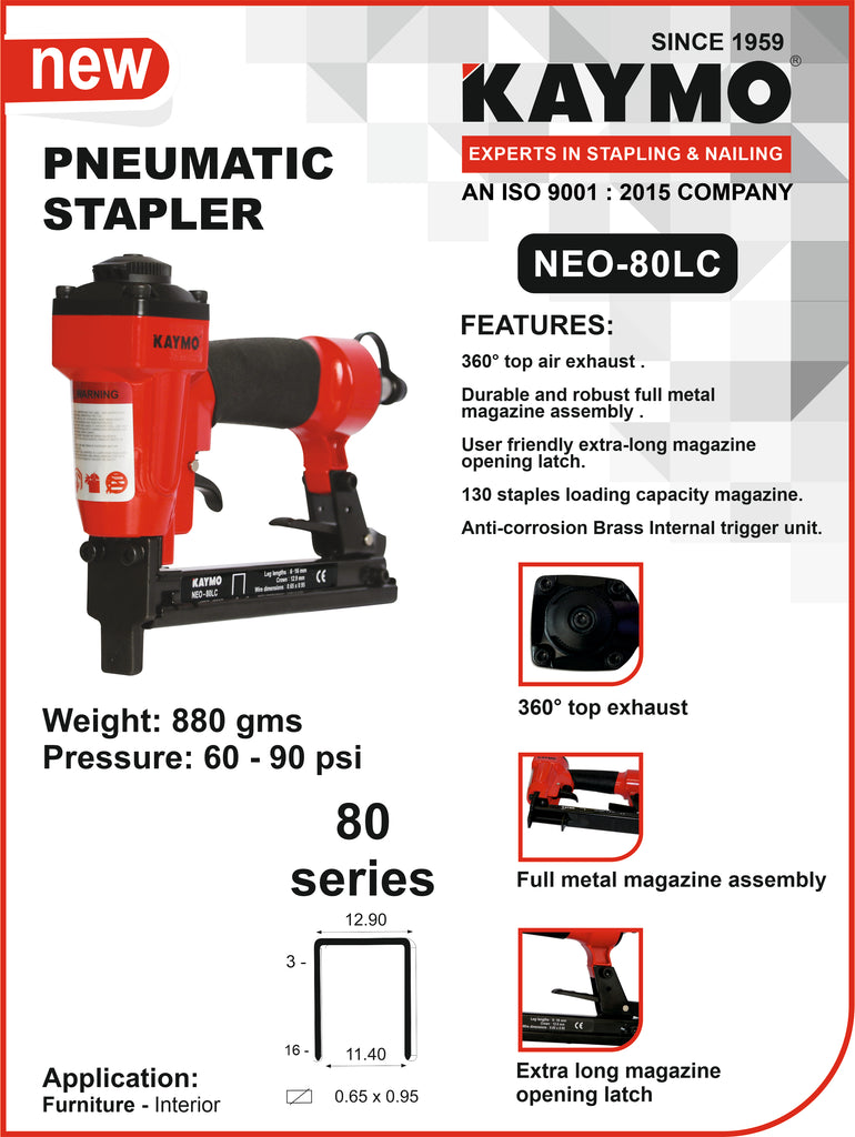 Kaymo ECO-PS8016 Pneumatic Air Stapler with Pneumatic Bradder Nailer  NEO-PB18G50 : Amazon.in: Home Improvement