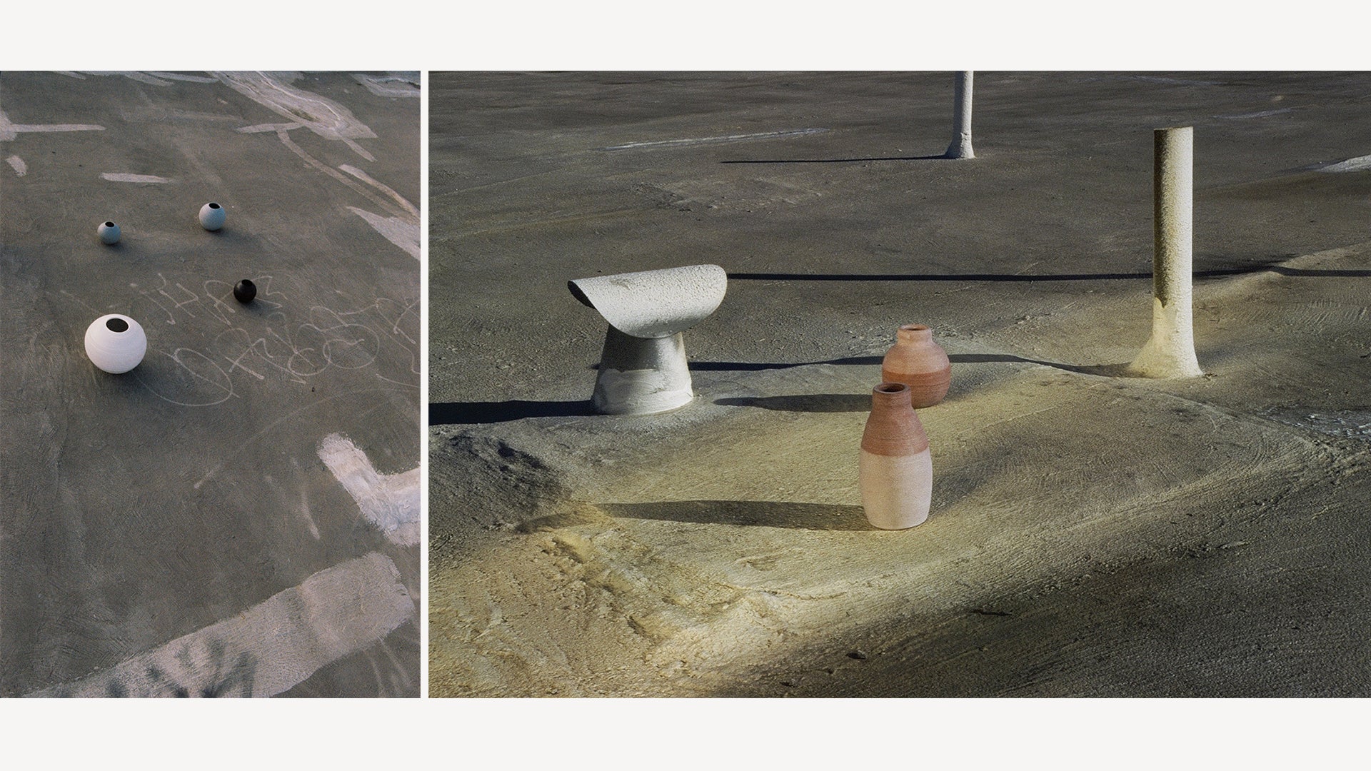 Ceramic vases placed in urban backdrops