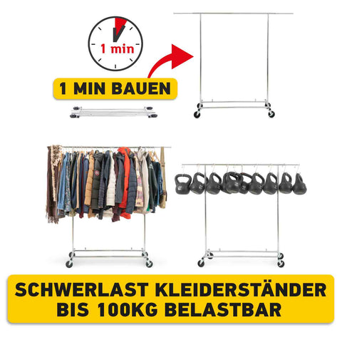 Kleiderständer, Schwerlast Kleiderstander, Garderobenständer, bis 100 kg belastbar, 1 min bauen, Tatkraft Kleiderständer