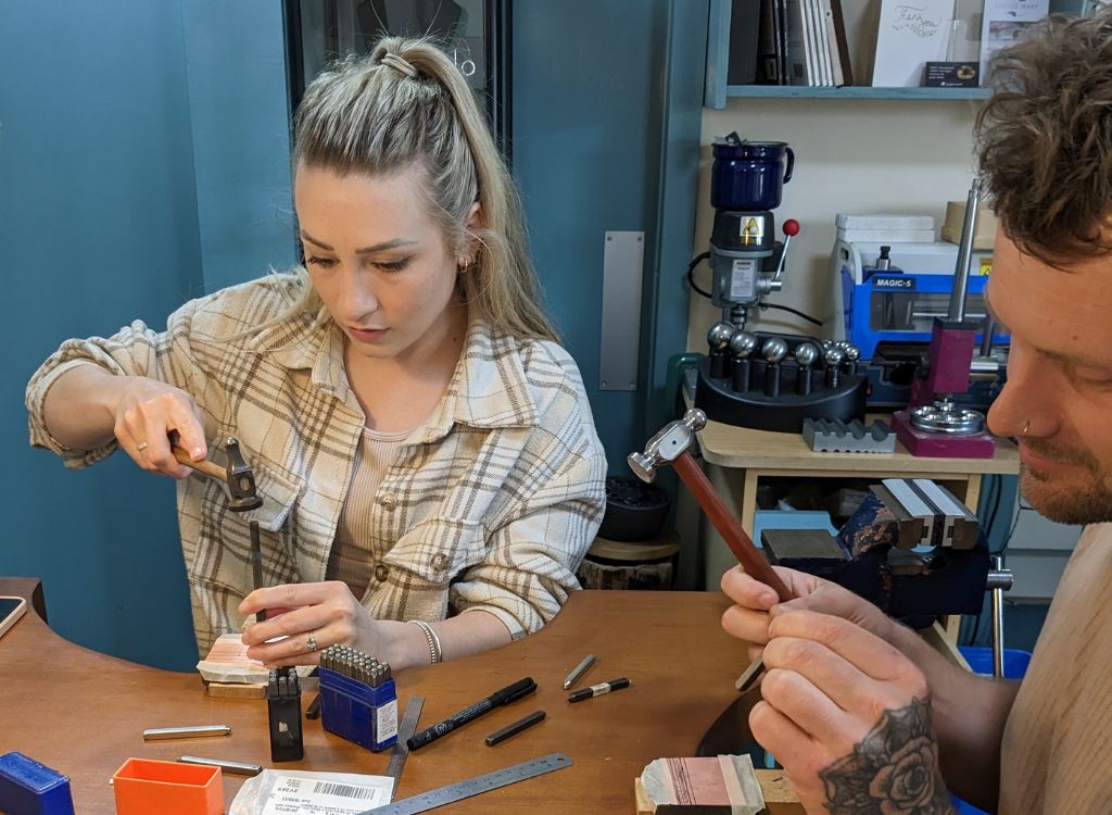 Using the number and letter stamps to personalise the inside of the rings.