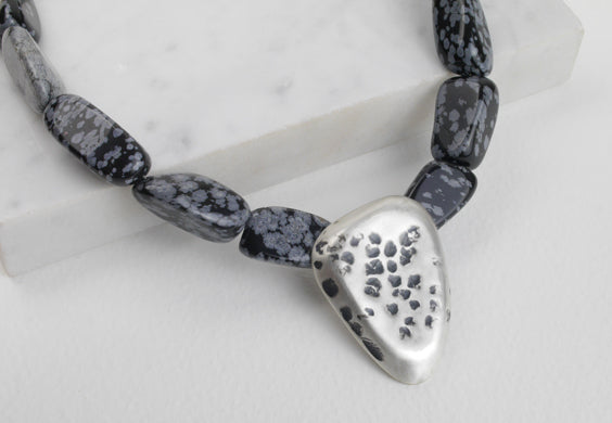 The necklace I made using the snowflake obsidian beads with sterling silver centrepiece