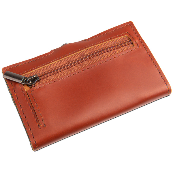 back of cardinal brown leather wallet with zipper
