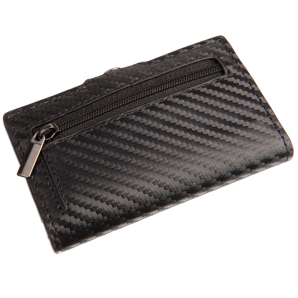 back of carbon fiber wallet with zipper