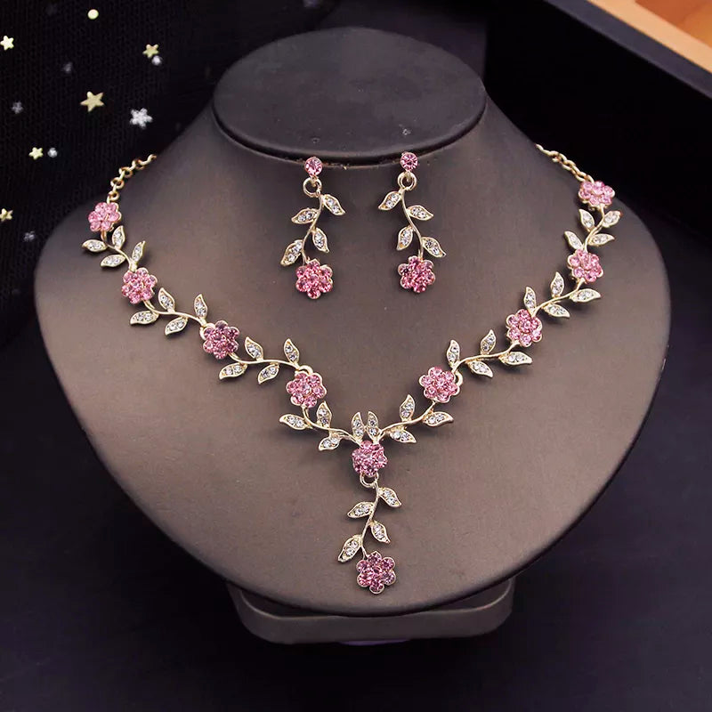 Rhinestone Flower Choker Necklace Set