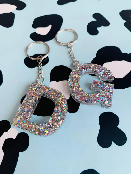 Gold Glitter Leopard Print Initial Keyring from Sapphire Frills