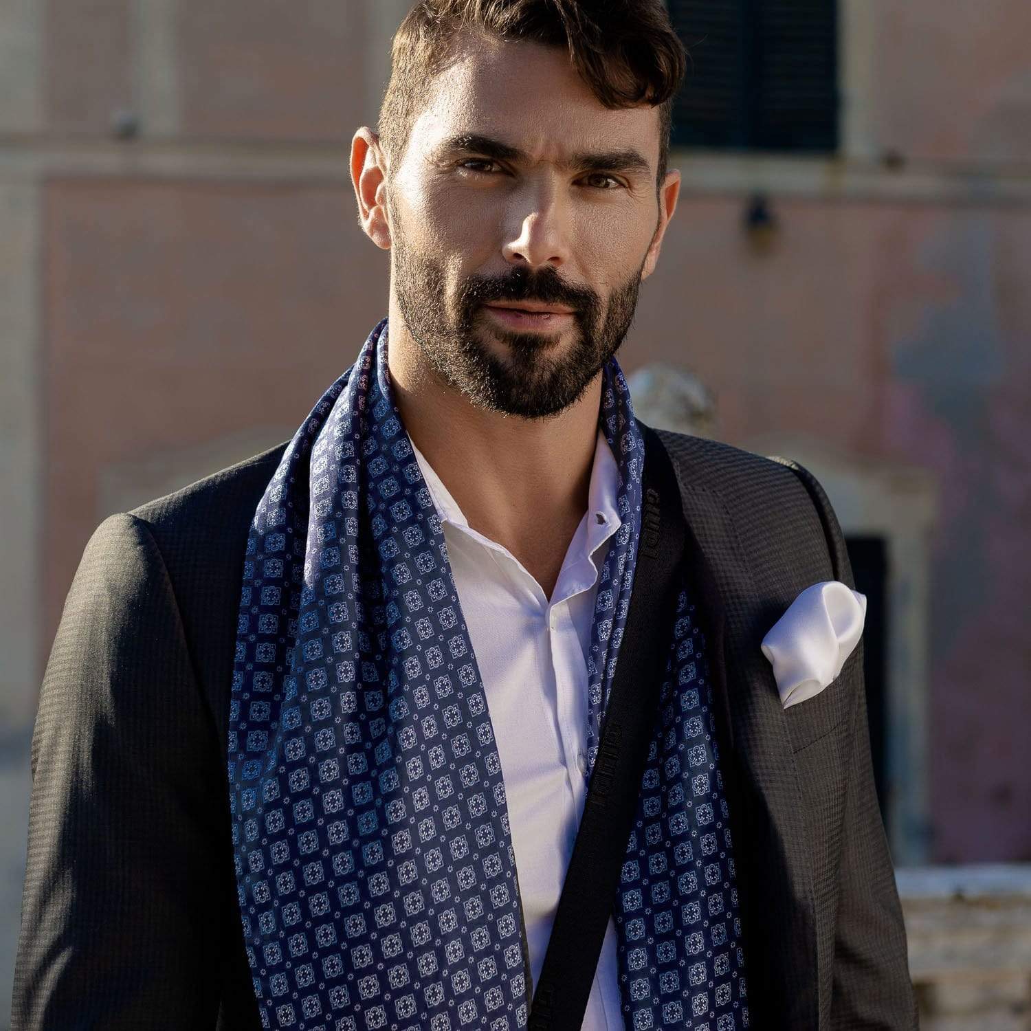 mens wool-backed silk scarf