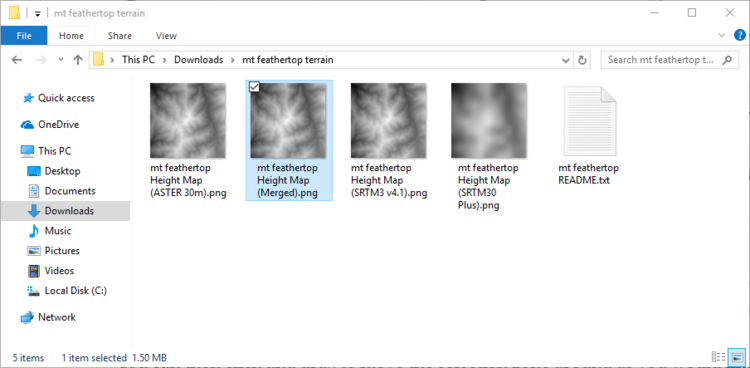 Screenshot if windows file viewer showing height map files