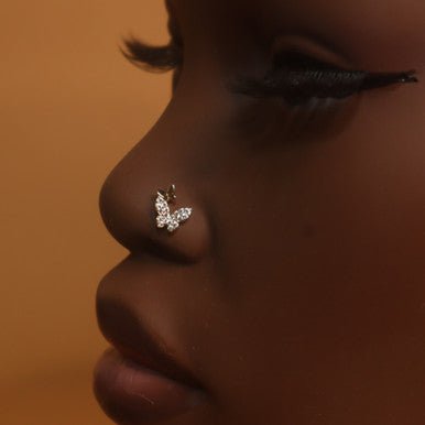 Double Crystal Diamond Butterfly Nose Stud Ring - YoniDaPunani product image