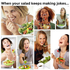 Women laughing at salad meme. "When your salad keeps making jokes..."