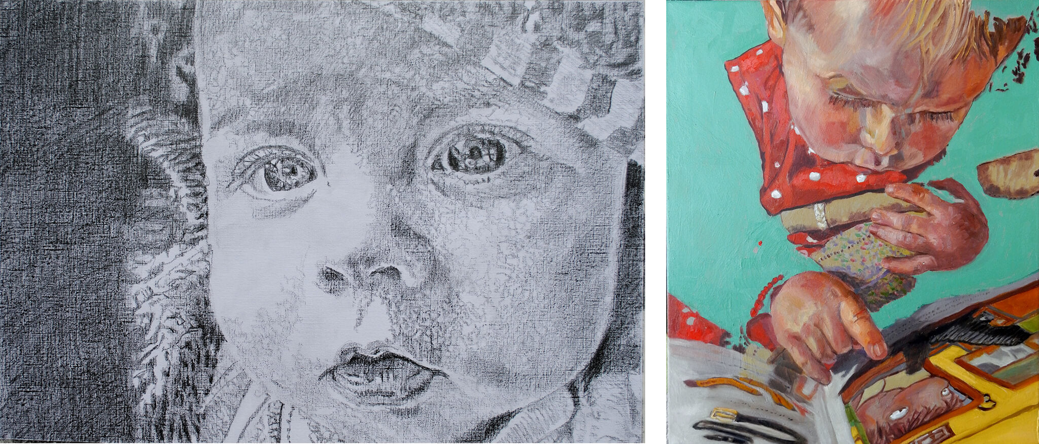 Daisy child portraits - pencil on paper and oil on canvas artworks - by Stella Tooth.