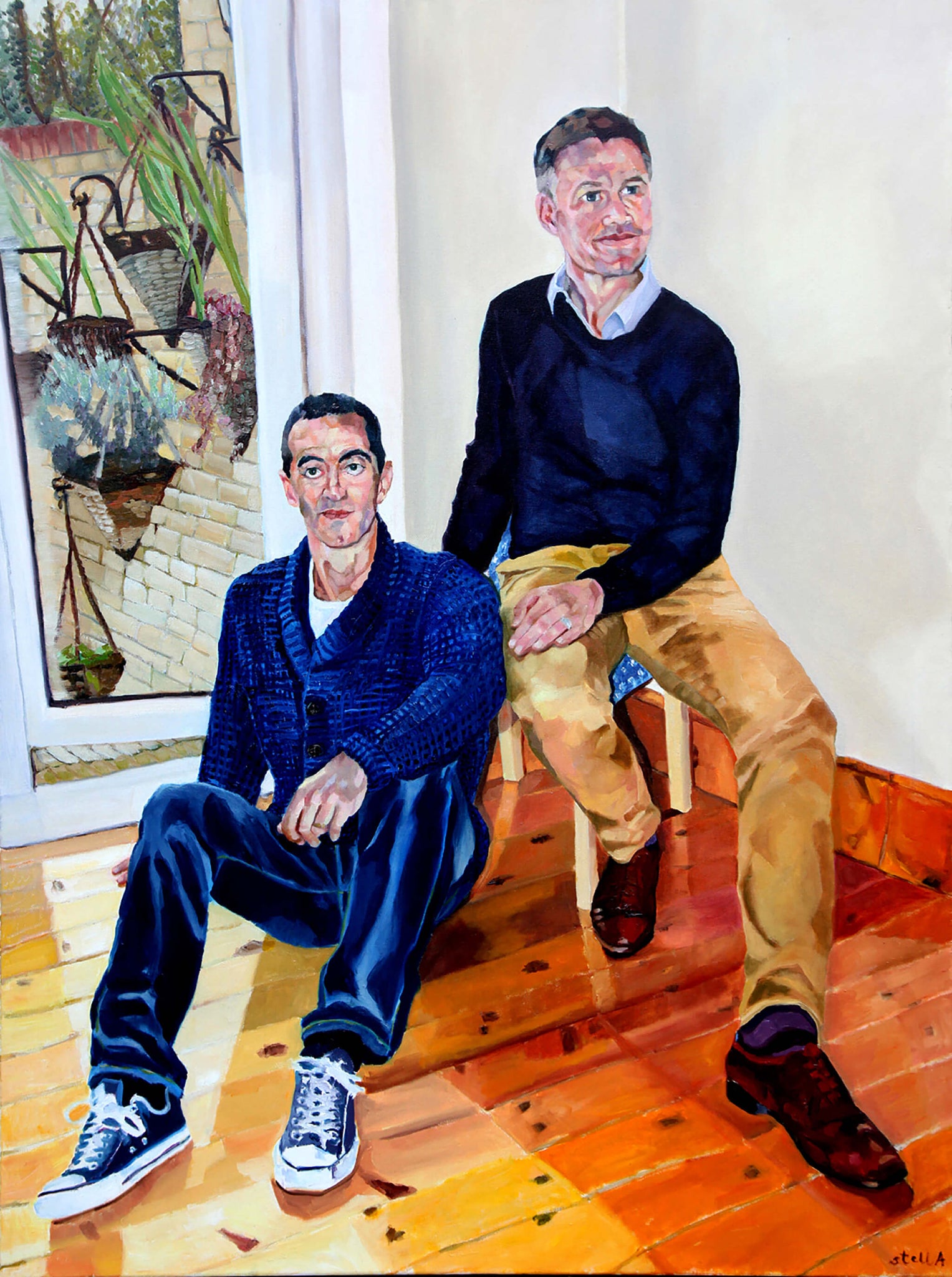 Ex Sky News' Robert Nisbet and partner lawyer Alexis Mavrikakis portrait in oil on canvas artwork by Stella Tooth.