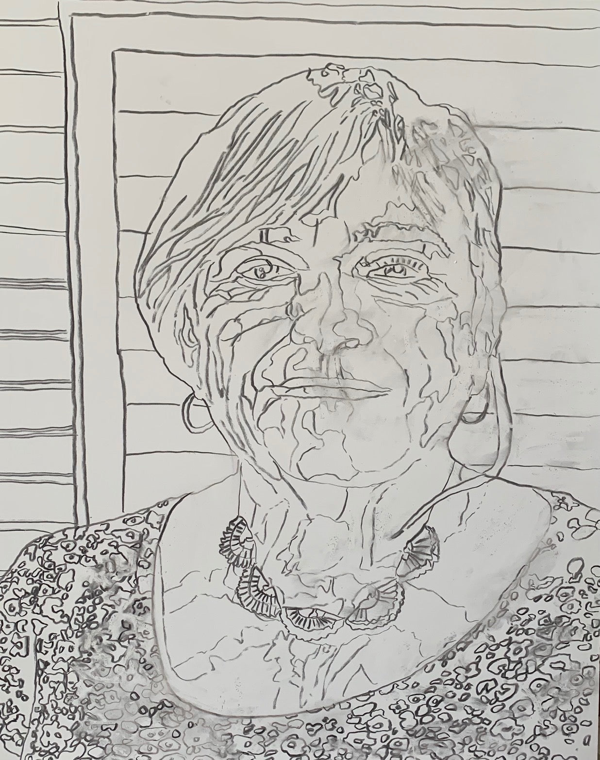 Drawing of Barbara Wichmann in preparation for painting by Stella Tooth