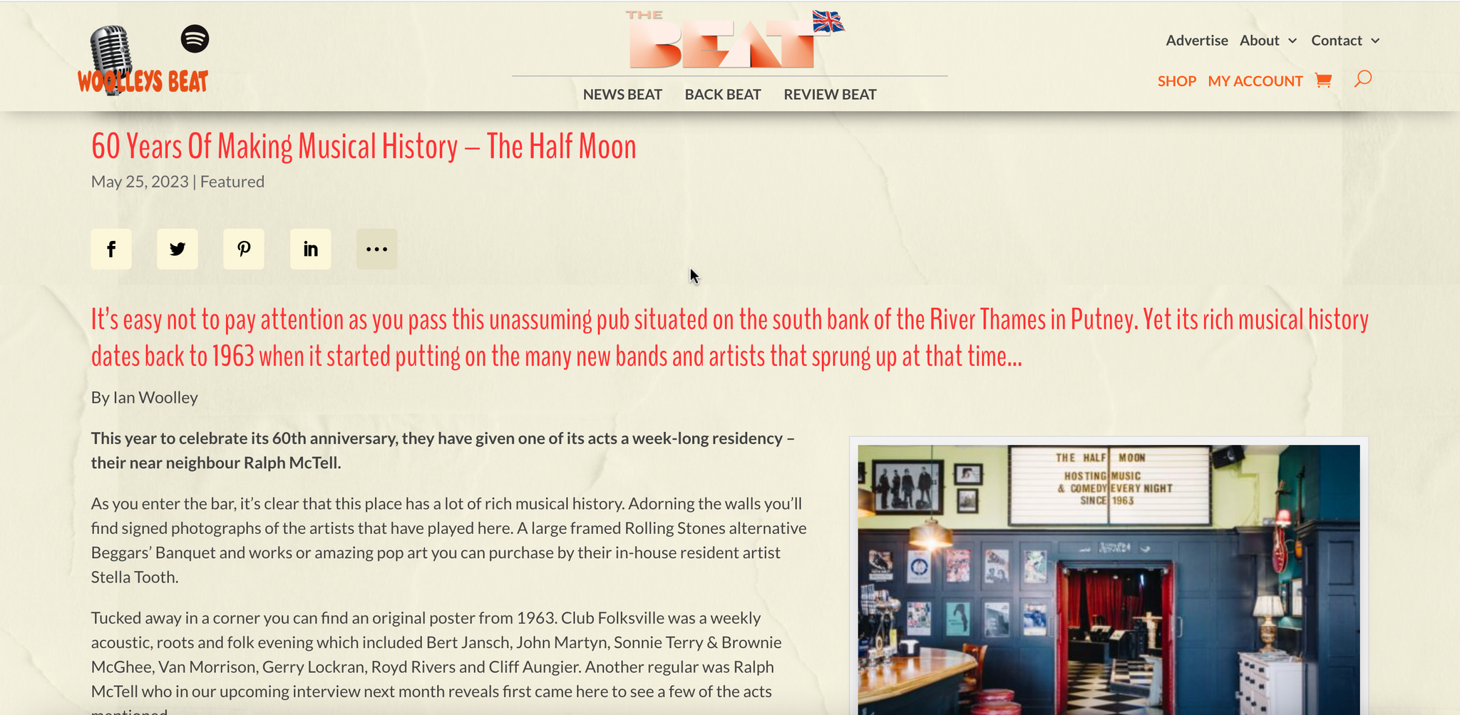 60 years Half Moon Putney Beat Magazine