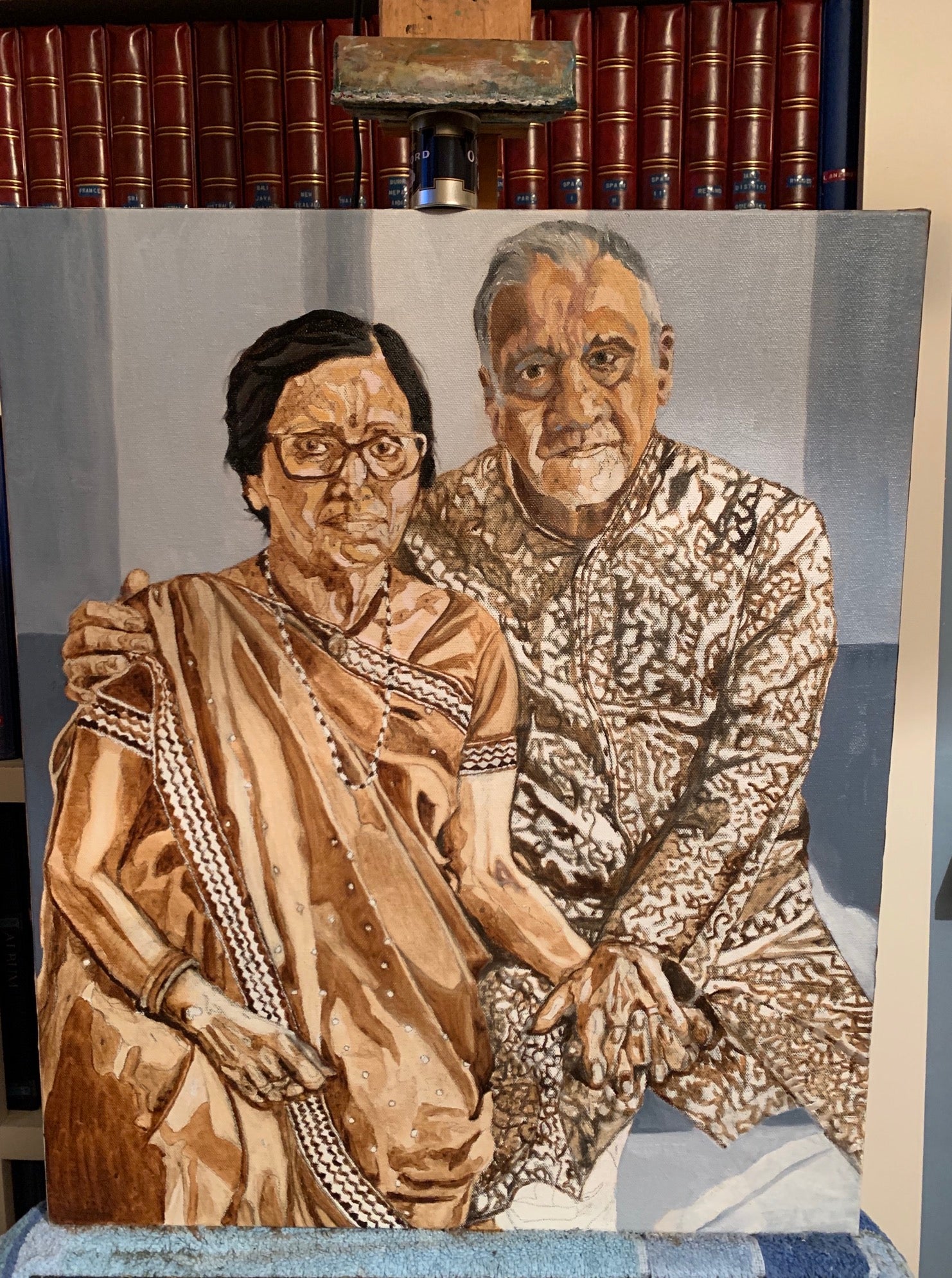 Monochrome underpainting double portrait Chandra and Kasmira by Stella Tooth