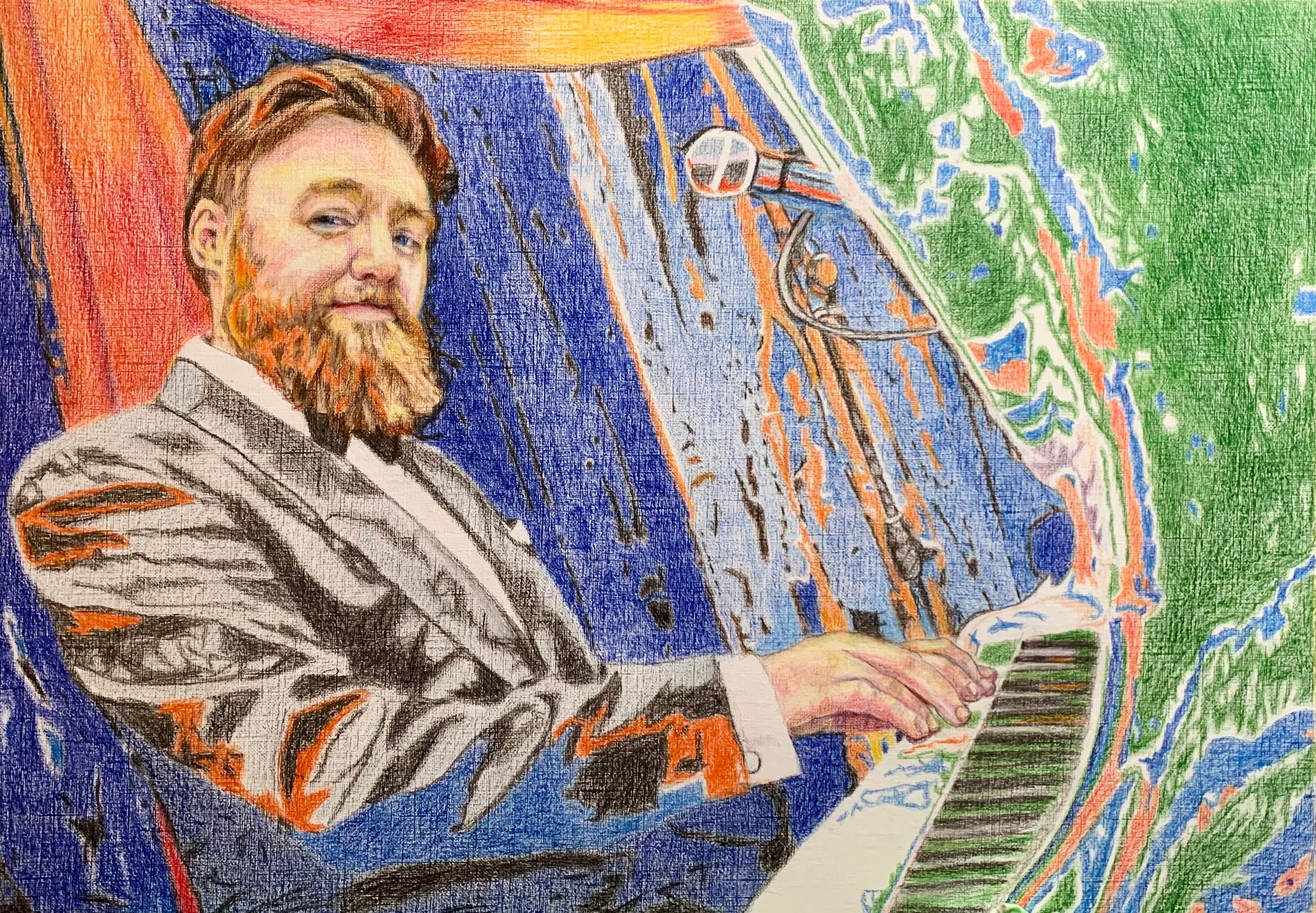 Drawn portrait commission of Olav Bratli pianist by Stella Tooth artist