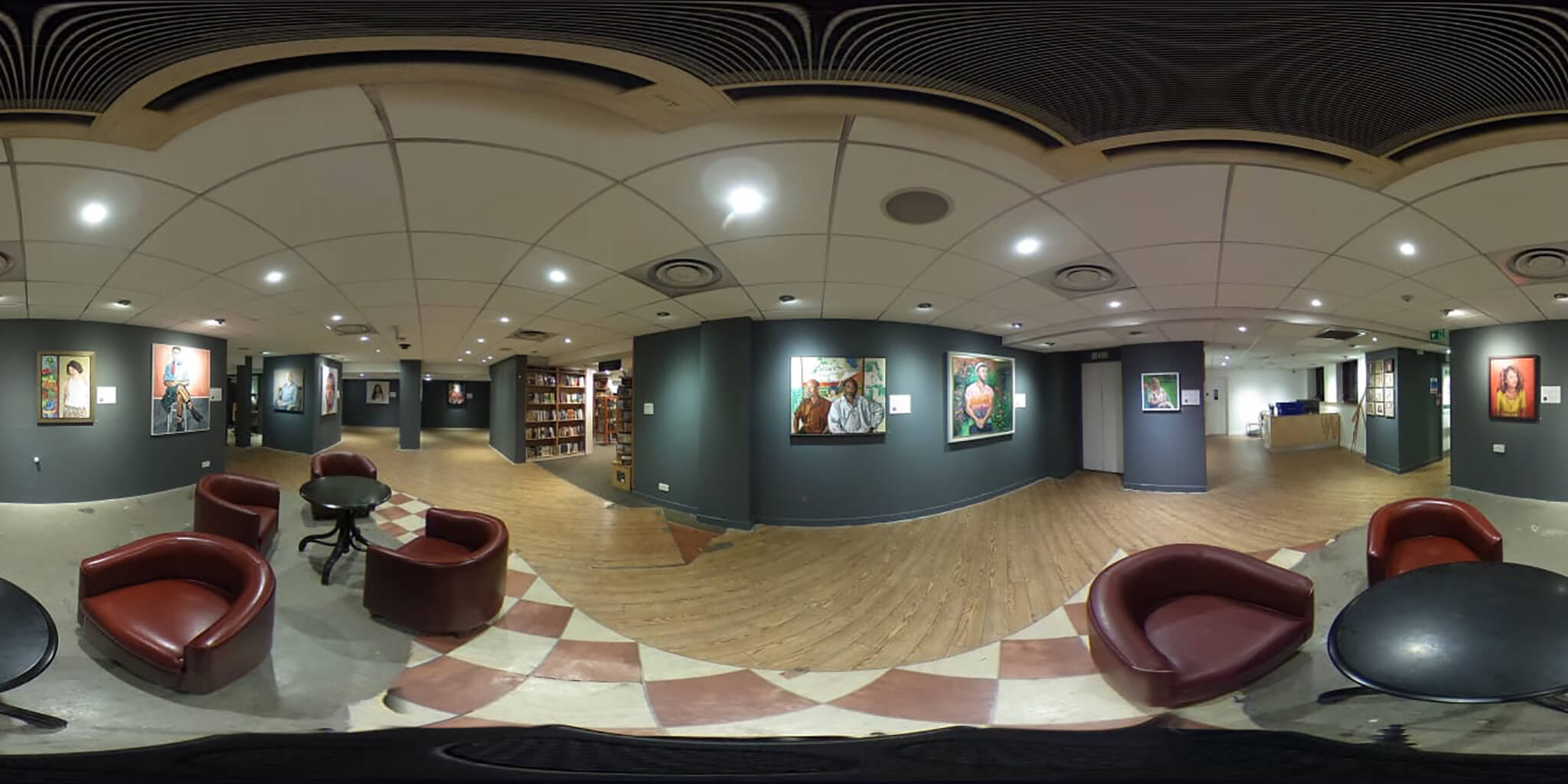 Connected The Changing face of Britain by the Lots Road Group 360 degree image of exhibition with Stella Tooth's portrait centre.