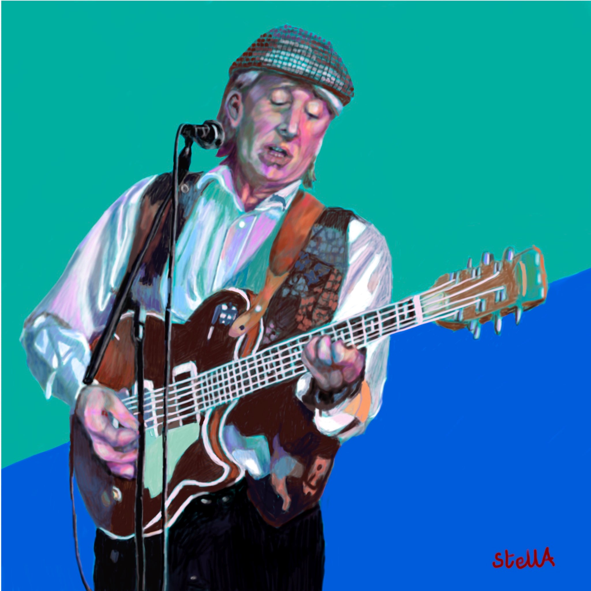 Digital painting of Don Craine of the Downliners Sect by British figurative artist Stella Tooth