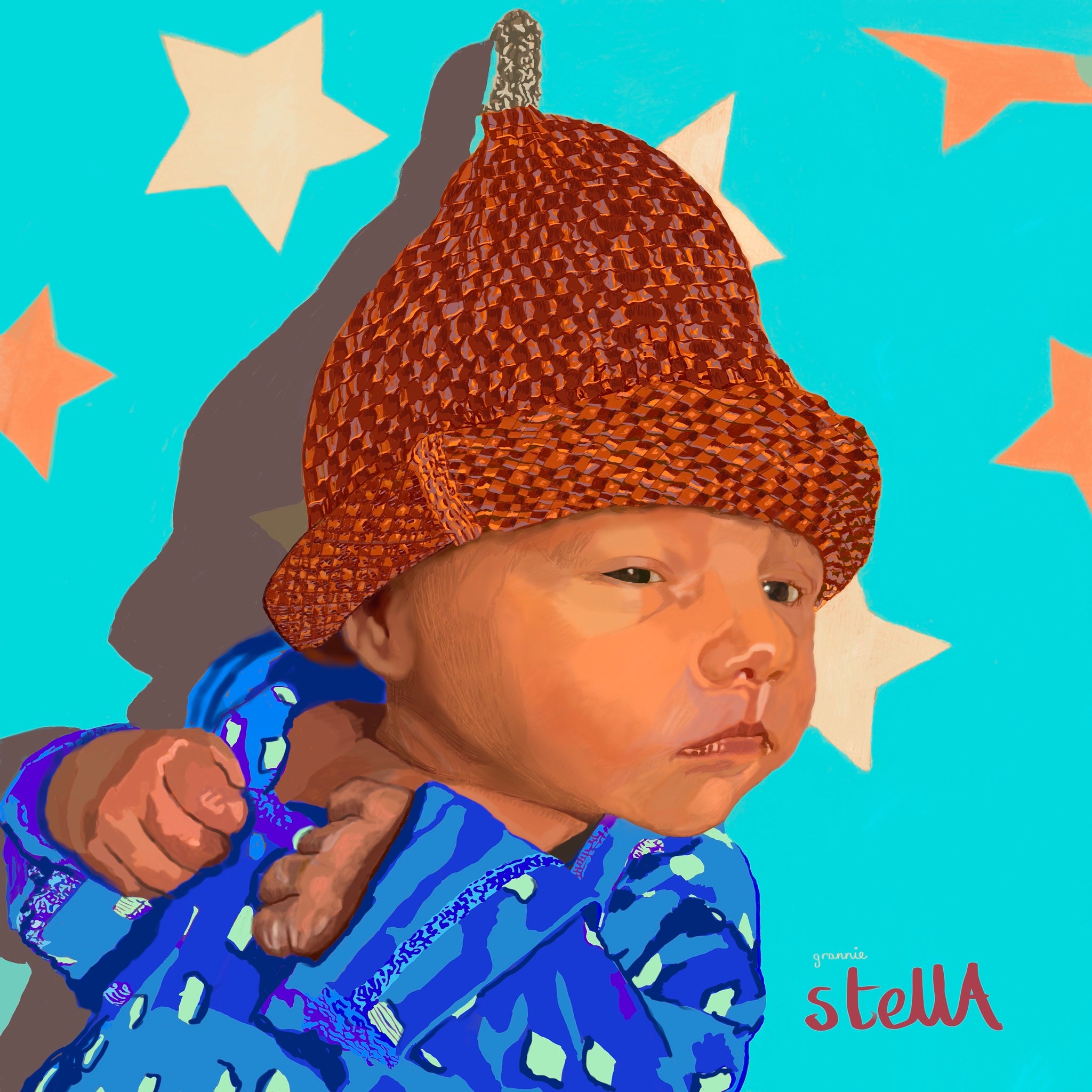 Elliot newborn digital painting by Stella Tooth artist