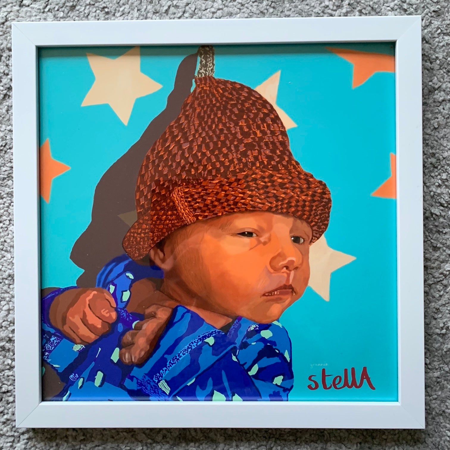 Elliot newborn digital painting by Stella Tooth child portrait artist and proud grannie