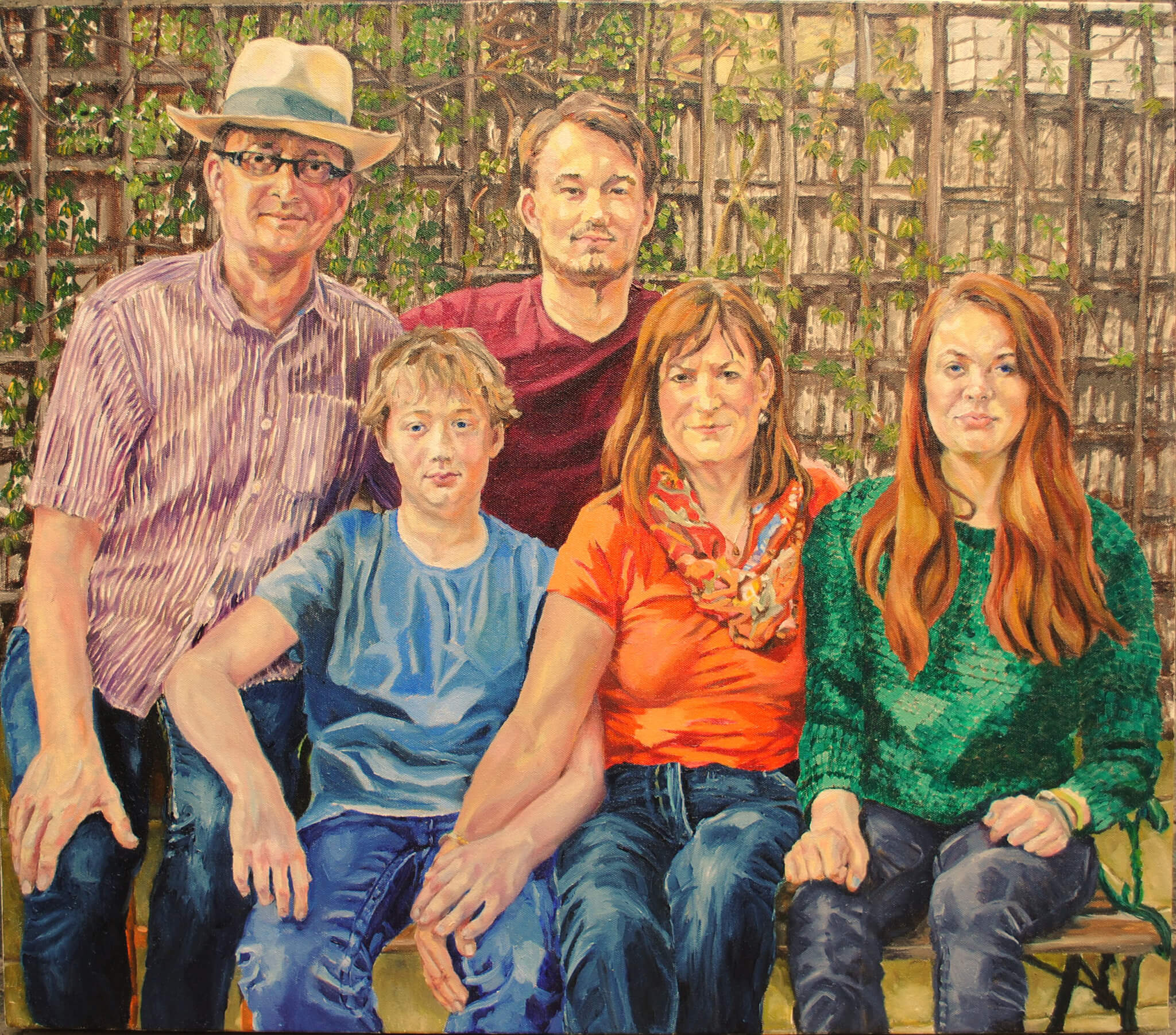 Family commissioned portrait in oils on canvas artwork by Stella Tooth.