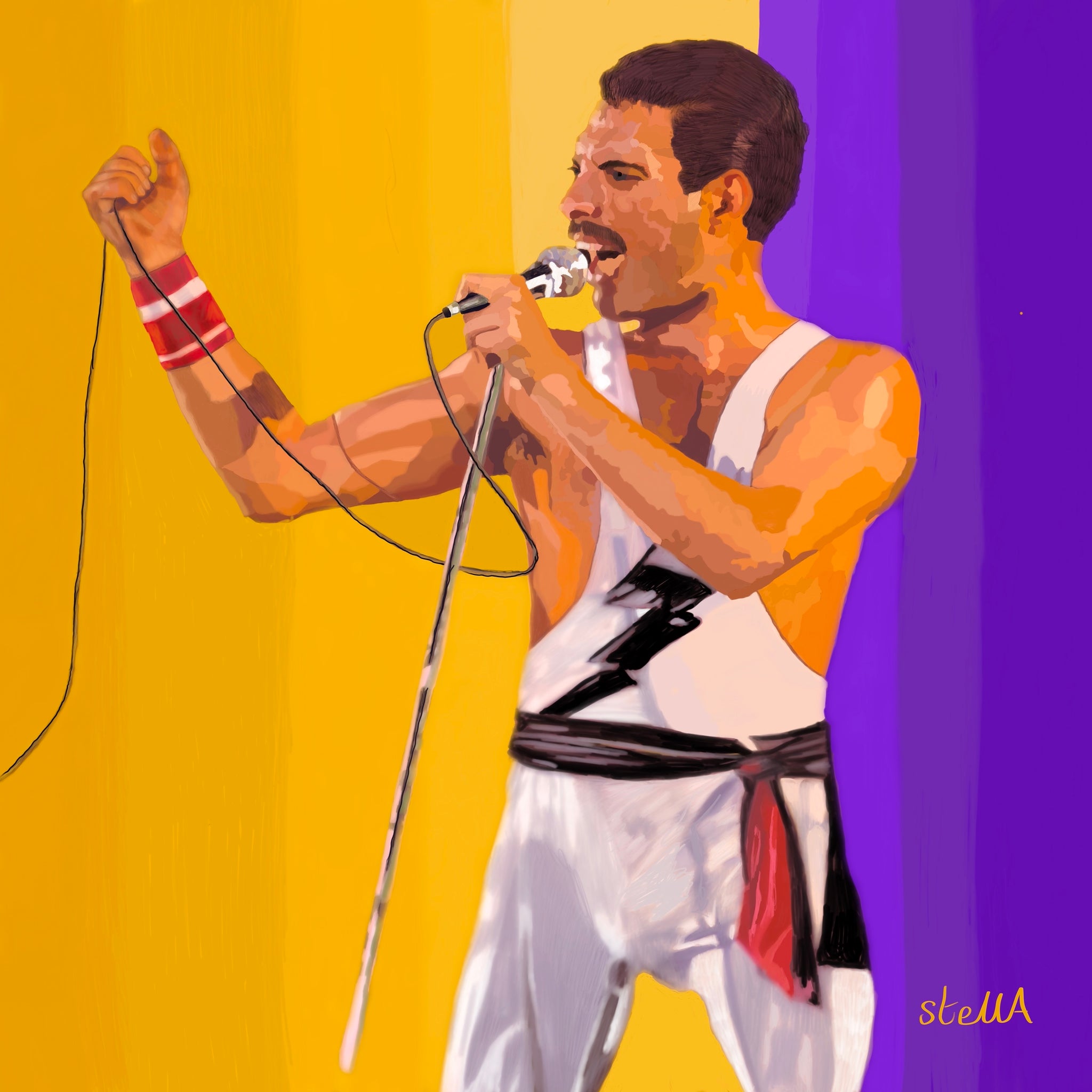 Digital painting of Freddie Mercury by Stella Tooth artist