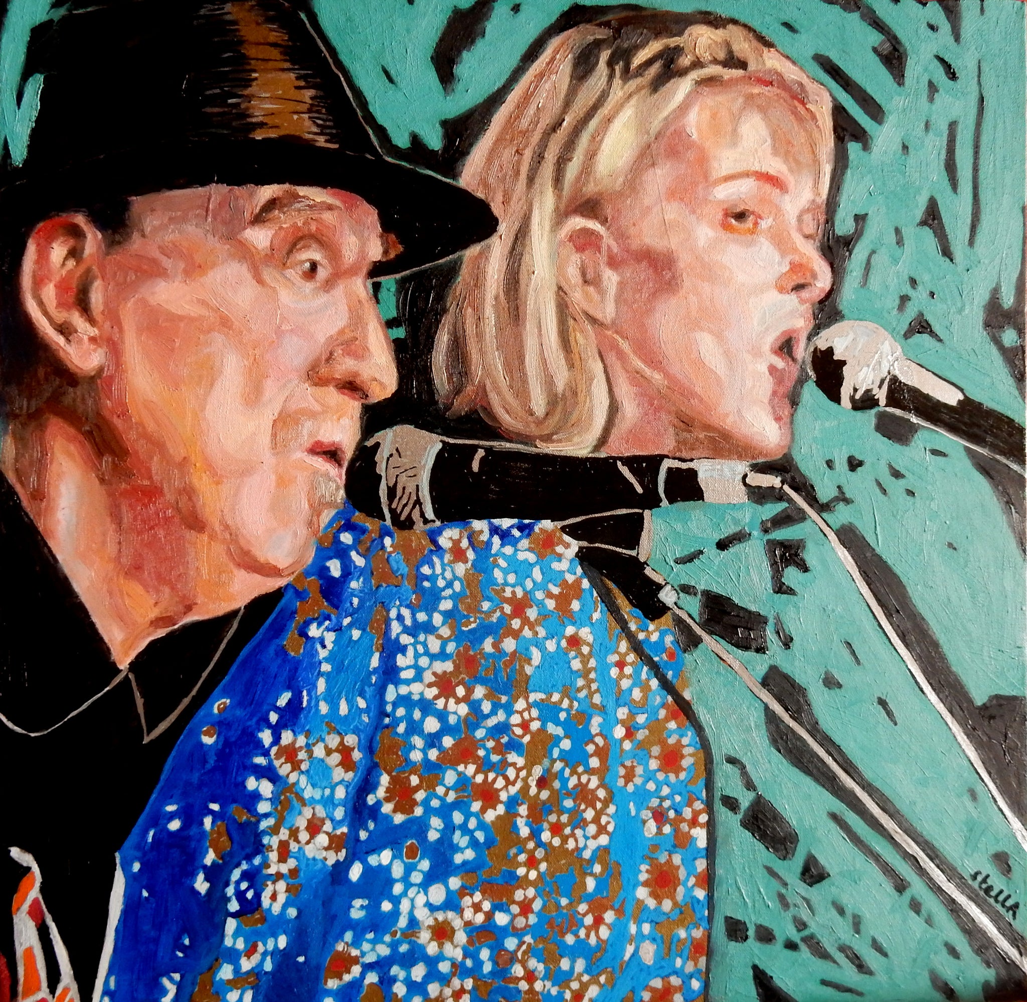 Hank Wangford and Spanner at the Half Moon Putney oil on canvas by Stella Tooth artist