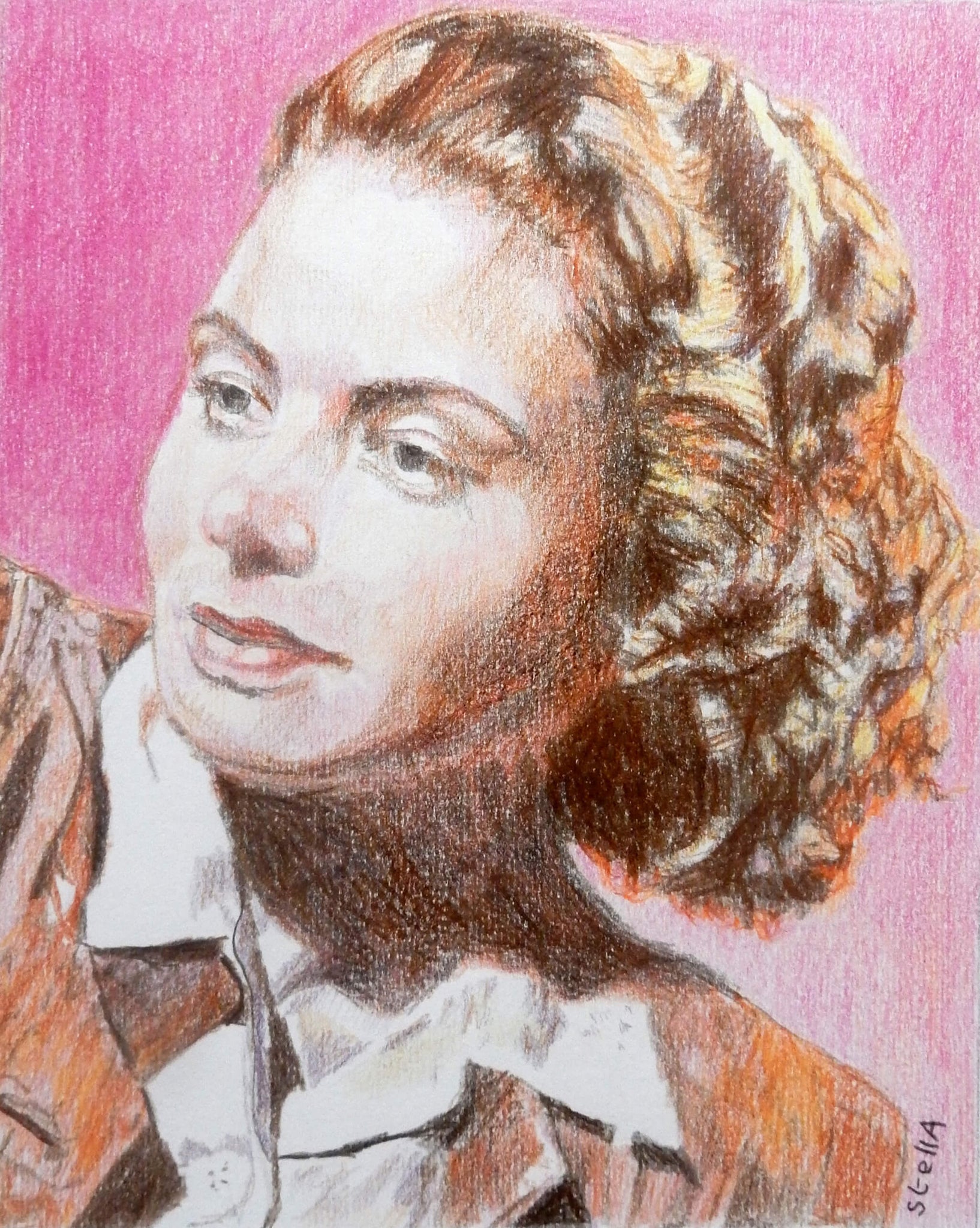 Ingrid Bergman by Stella Tooth pencil on paper portrait artwork. 