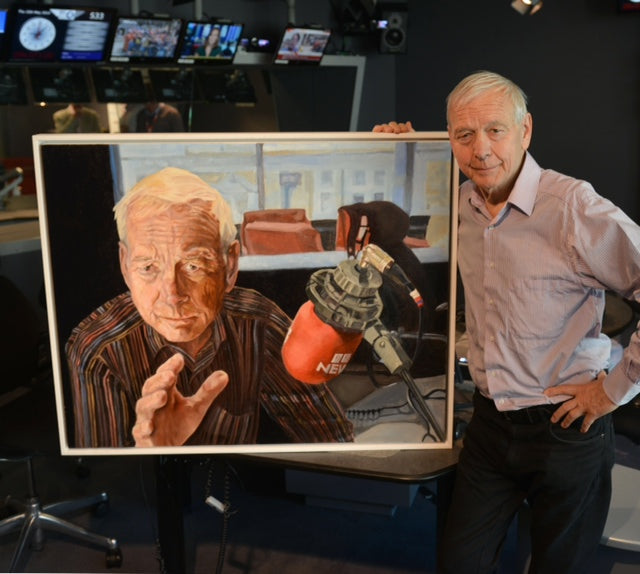 BBC's John Humphrys with his portrait by British figurative artist Stella Tooth