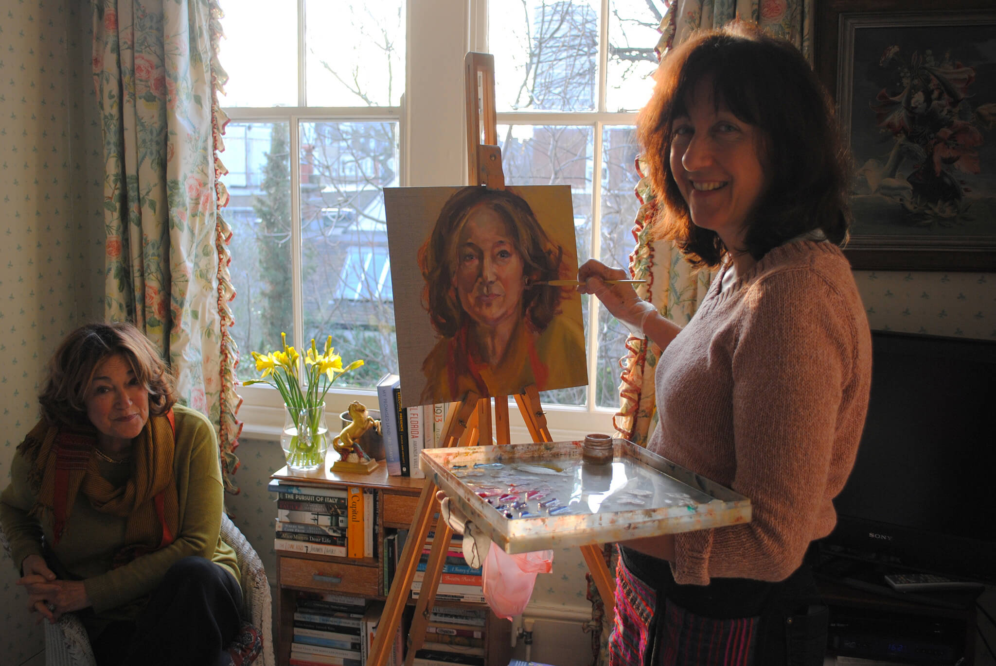 Stella Tooth painting portrait in oils of Geraldine Sharpe-Newton for Portrayed! IWF UK 25 years of inspiring women.