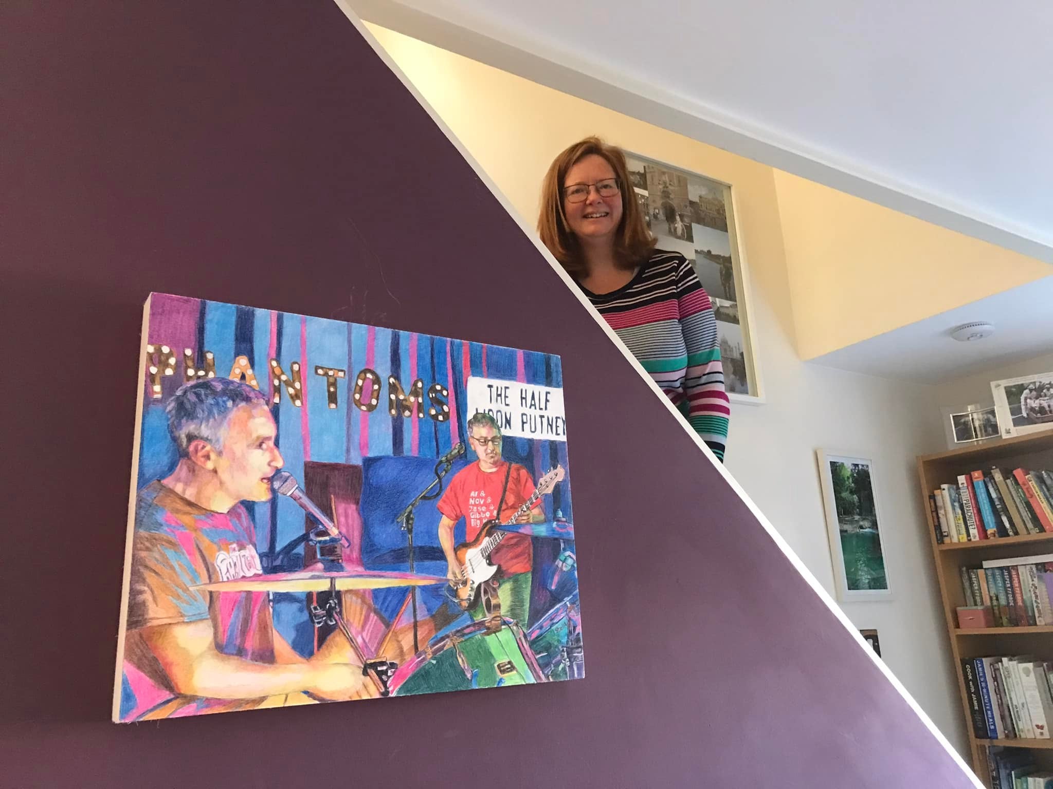 Lizzi Seear buyer of The Phantoms portrait by Stella Tooth artist with the artwork in situ