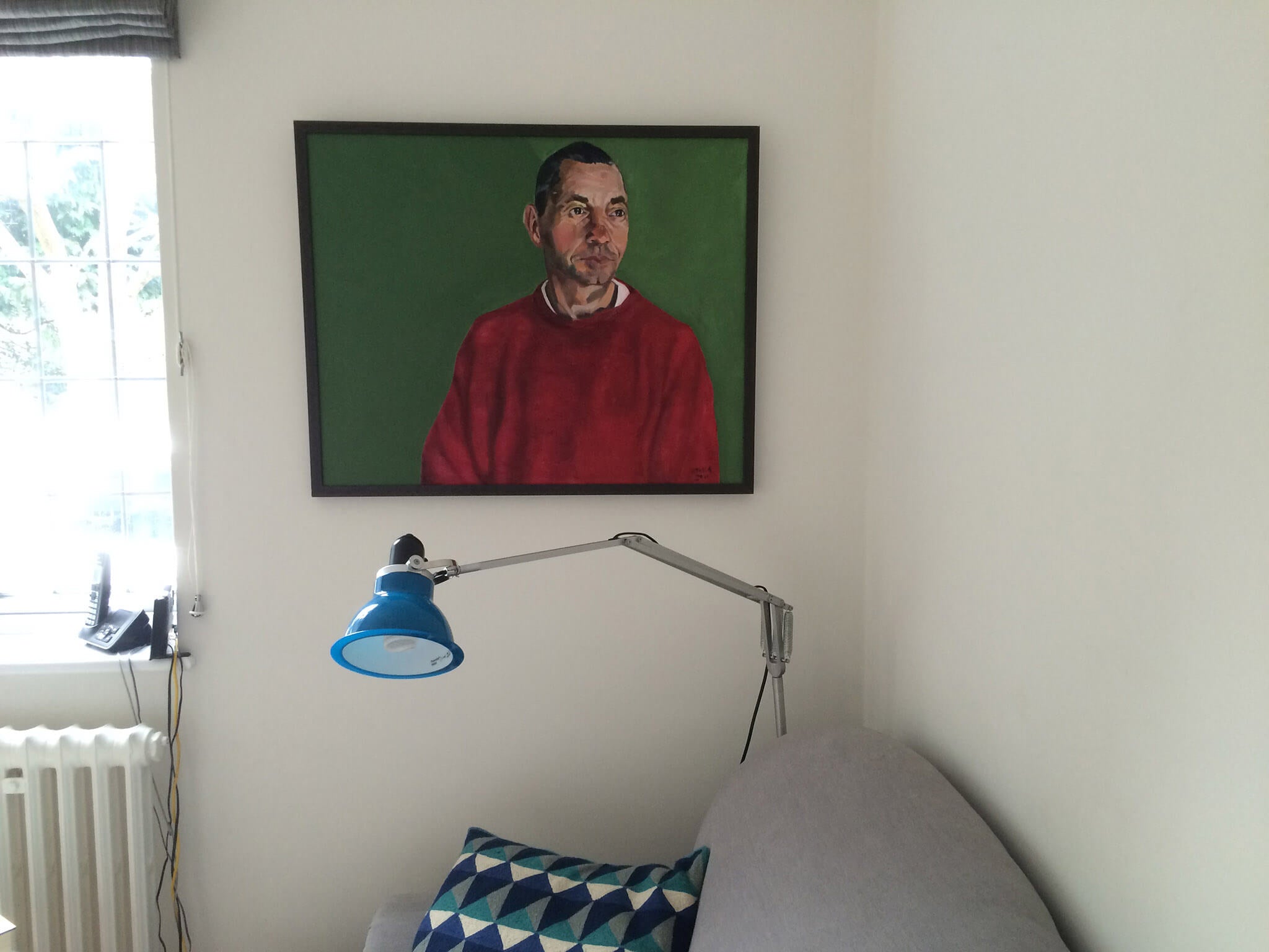 Martin Le Jeune's first portrait in oils artwork by Stella Tooth in situ at his home. 
