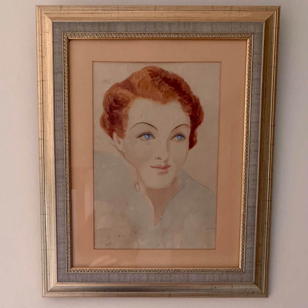 Myrna Loy watercolour portrait by Alexander George Heath Saunders