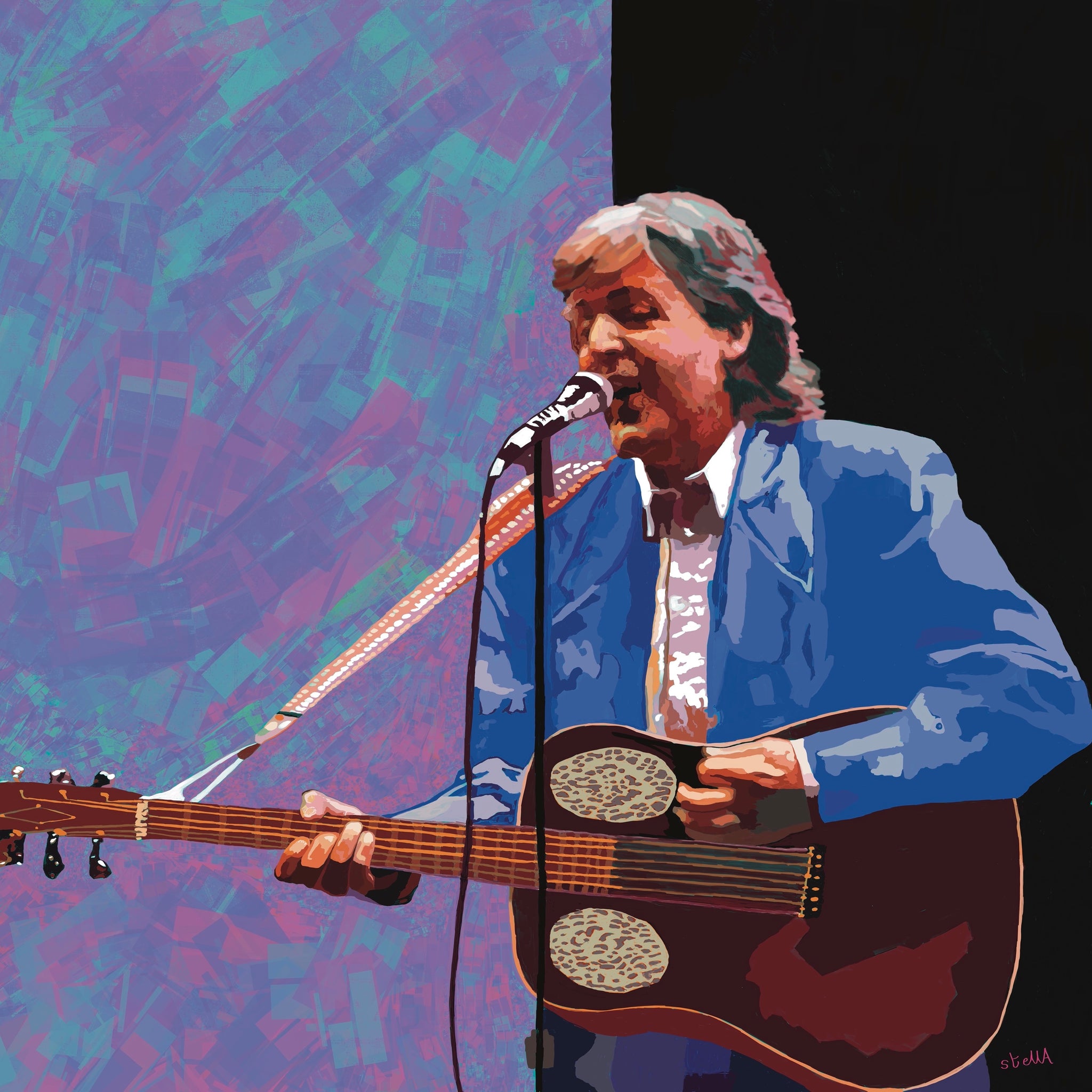 Digital painting of Paul McCartney playing bass by Stella Tooth musician artist