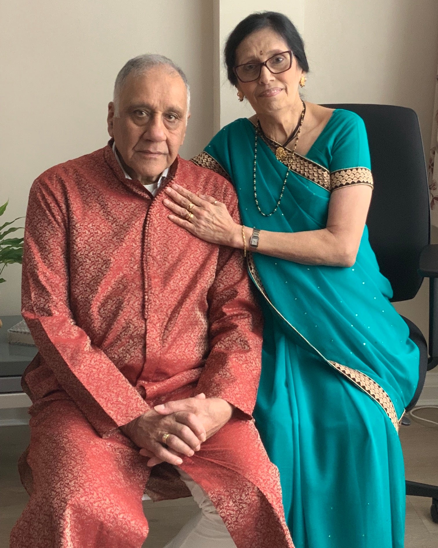 Chandra and Kasmira Naik in traditional dress