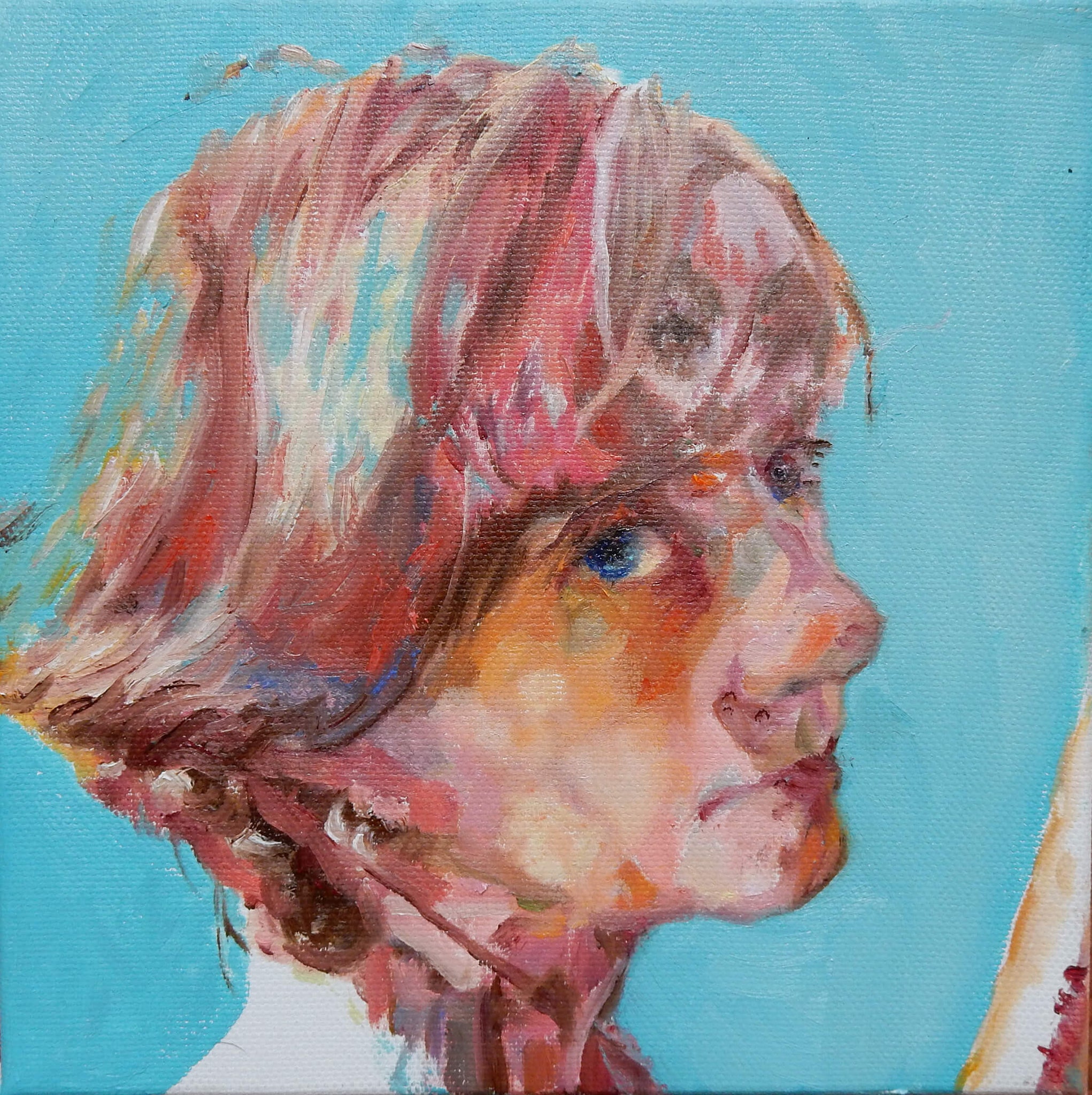 Self-portrait in oils on canvas artwork by Stella Tooth. 